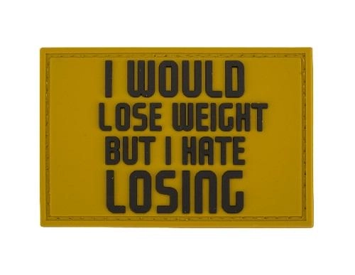 "I hate losing"-velkromerkki, 3D, keltainen