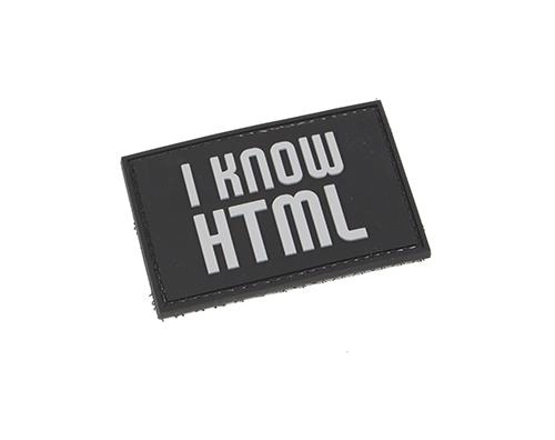 "I know HTML"-velkromerkki, 3D, musta/harmaa