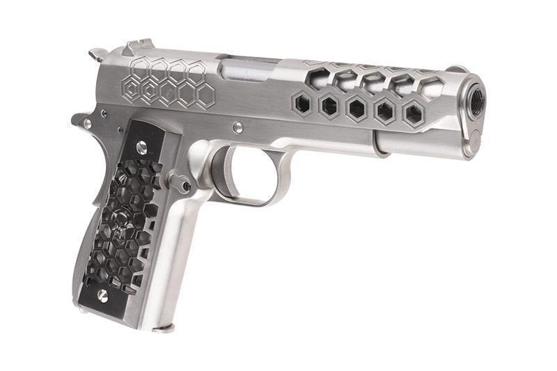 WE 1911 Hex Cut V.3 GBB pistooli, metallinen - hopea