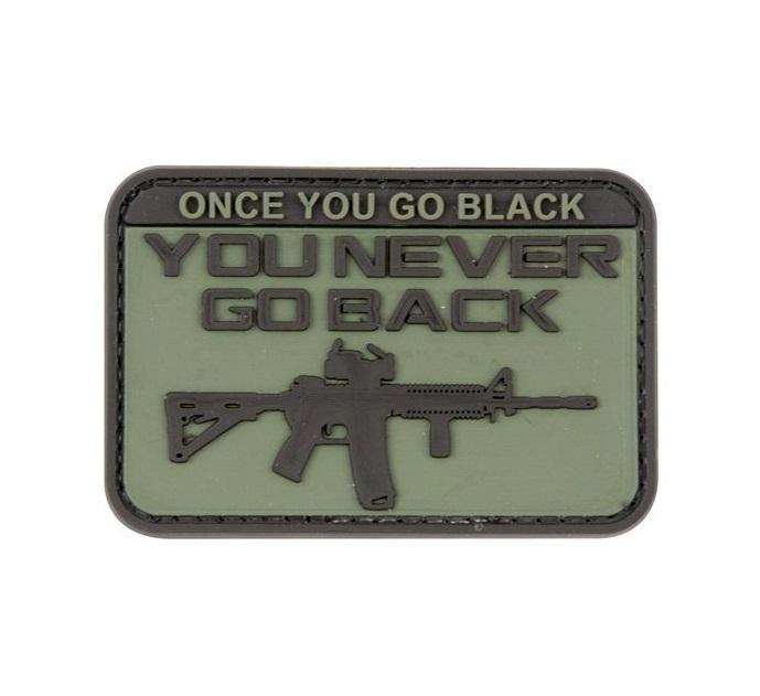 "Once you go black"-velkromerkki, 3D,  musta/vihreä