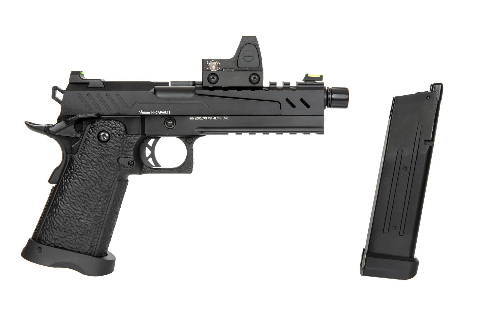 Vorsk Hi-Capa 5.1 Split Slide GBB pistooli + BDS - musta