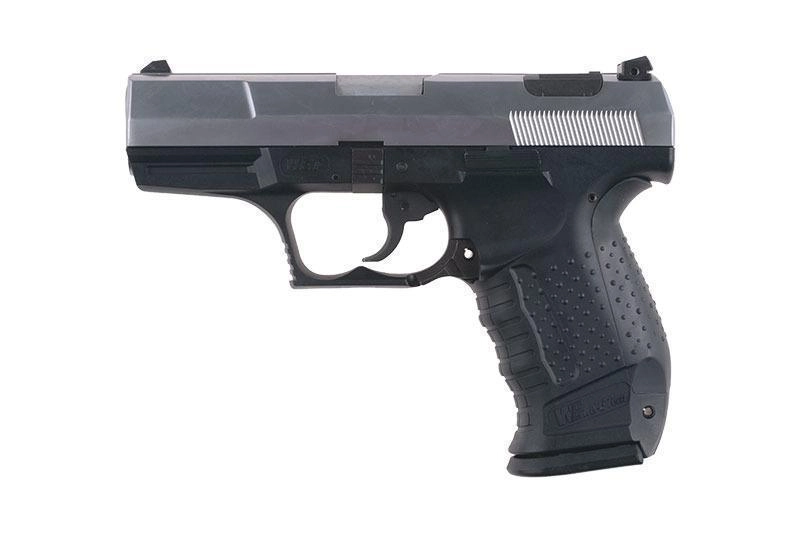 WE P99 (E99) GBB pistooli, metalliluisti - musta/hopea