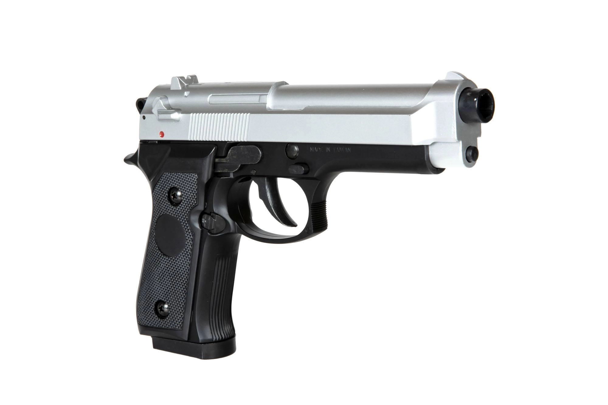 SRC 92F pistooli, jousiviritteinen - musta / hopea