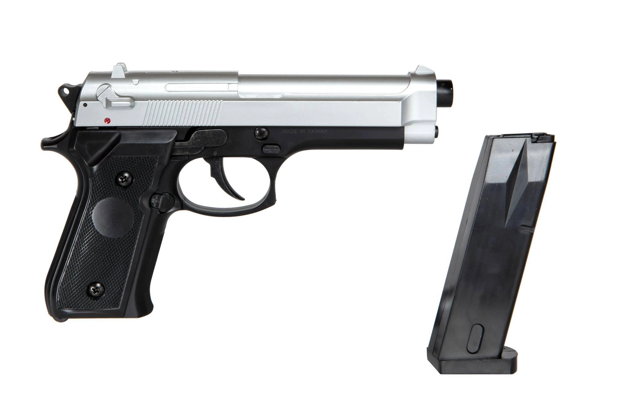 SRC 92F pistooli, jousiviritteinen - musta / hopea
