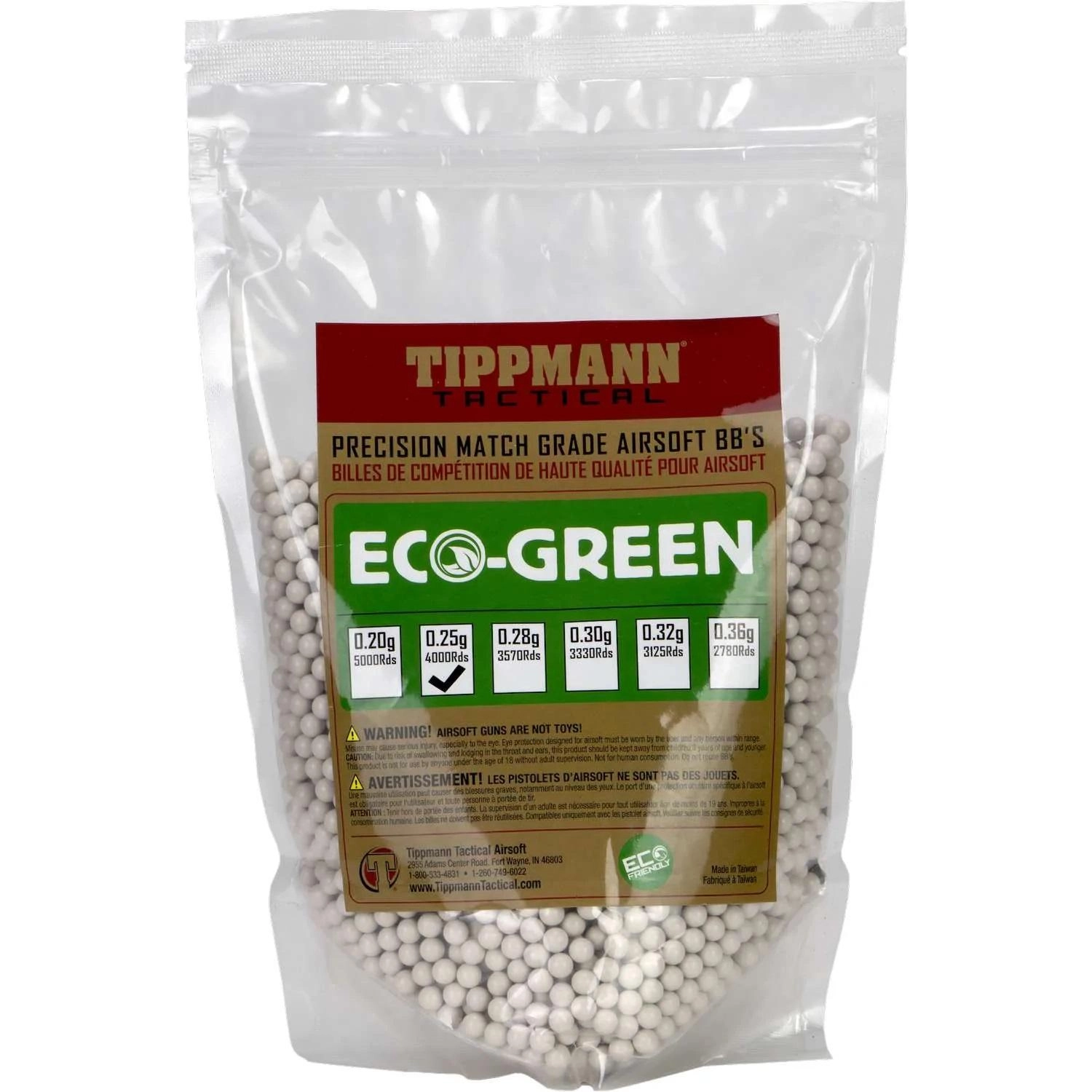 Tippmann Tactical ECO Green 0.36g biokuulat, valkoinen - 1kg