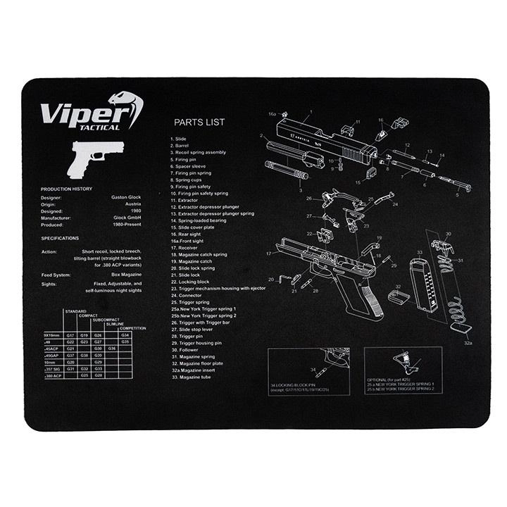 Viper Tactical työtasomatto - Glock räjäytyskuvalla