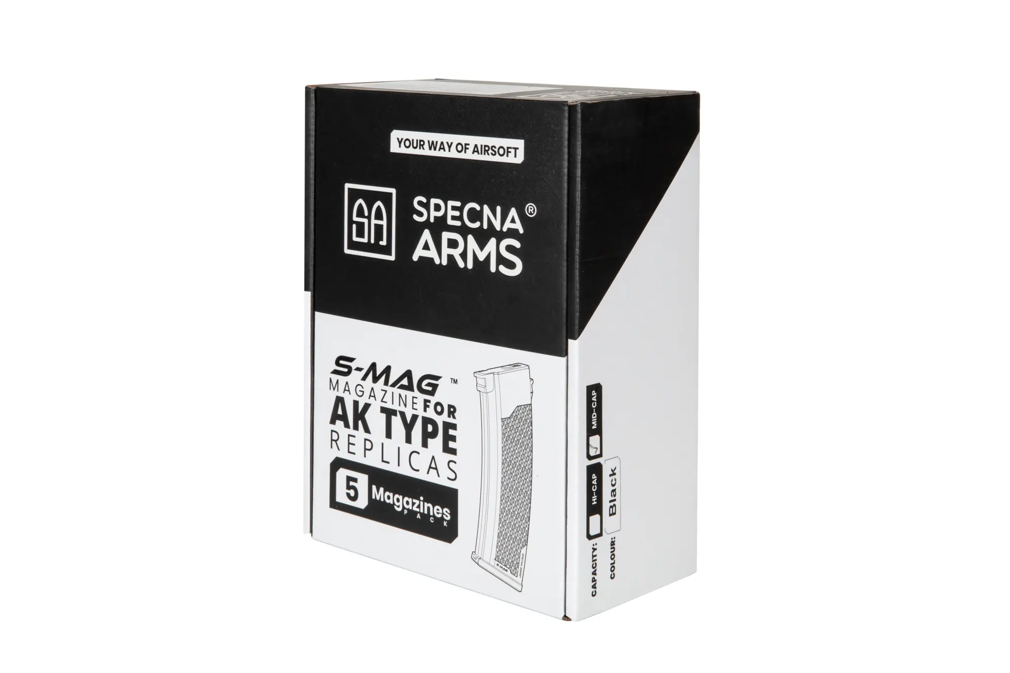Specna Arms 5x 175rd AK S-Mag Mid-Cap lipaspaketti - musta