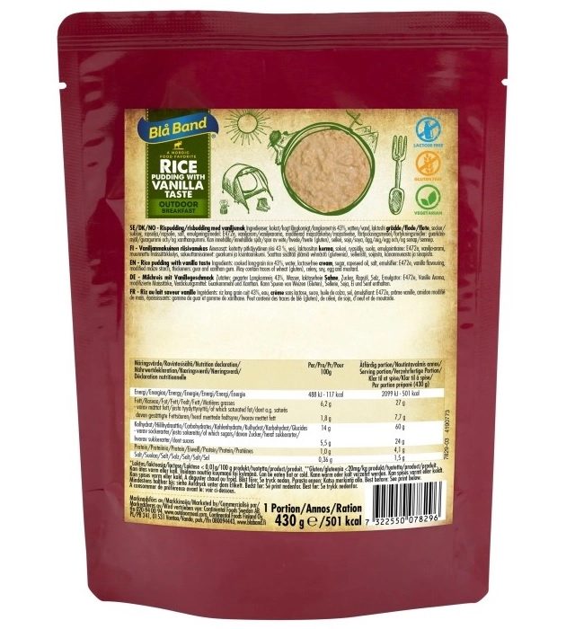Blå Band Rice Pudding Vaniljalla (laktoositon, gluteeniton, lihaton) (03/24) - 430g