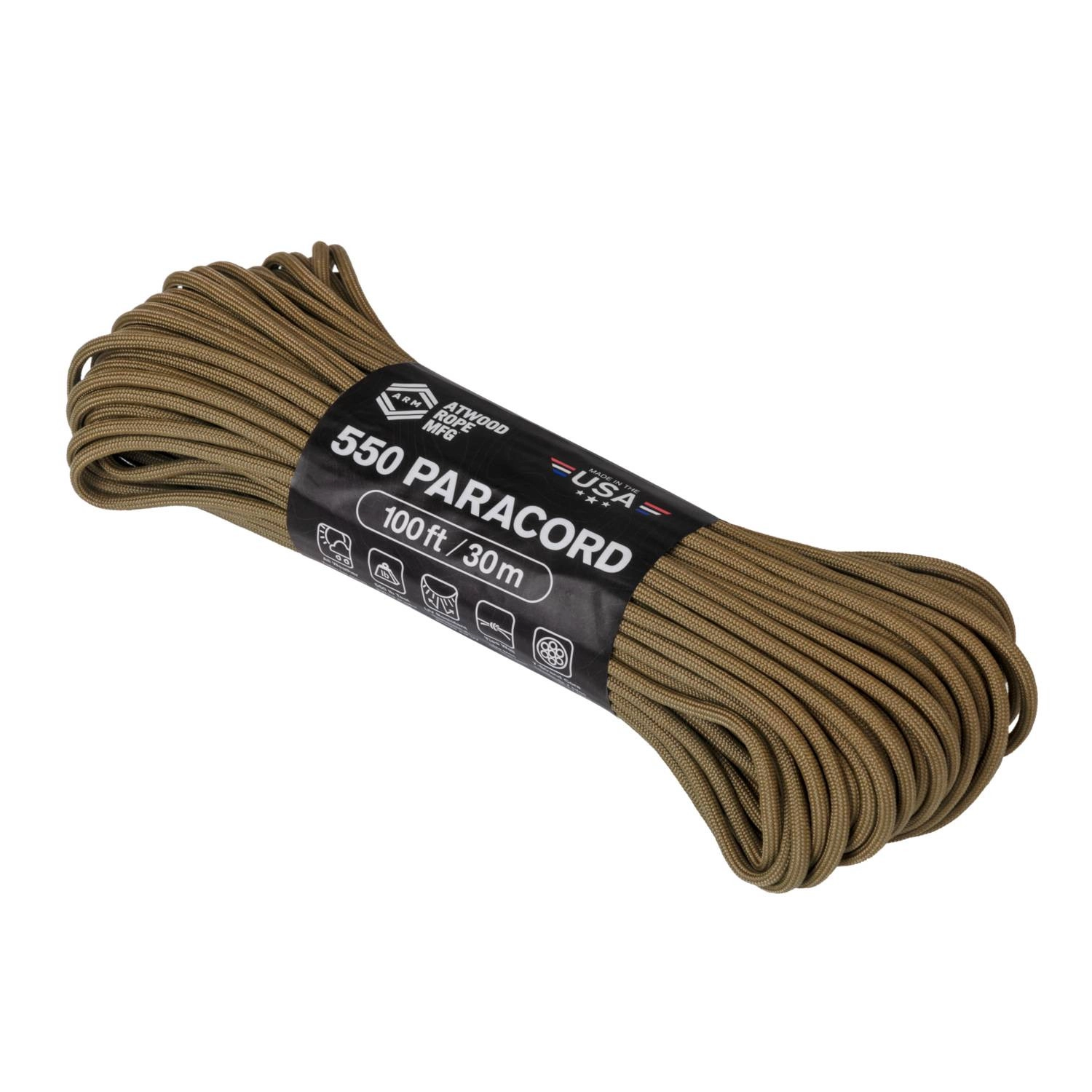 Atwood Rope MFG 550 Paracord-naru 30m (100ft) - Coyote