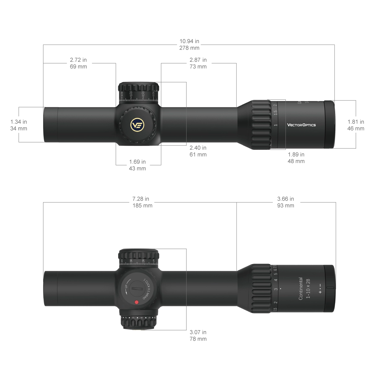 Vector Optics Continental x10 1-10x28 ED FFP kiikaritähtäin - musta