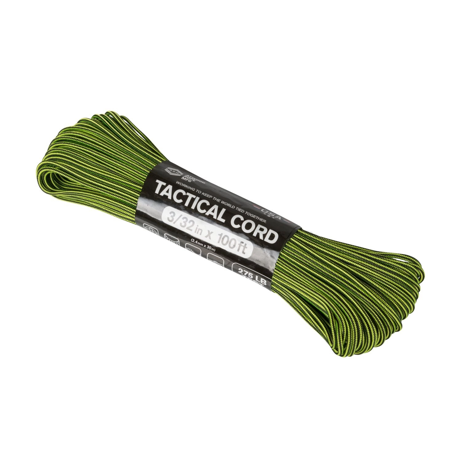 Atwood Rope MFG Tactical 275 Cord 30m (100ft) - Neon Yellow & Black Stripes