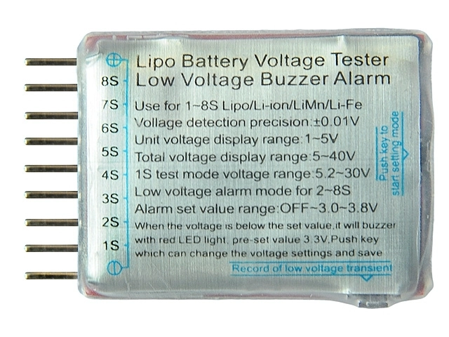 8Fields LiPo-hälytin ja näyttö - jännitetason tarkkailuun
