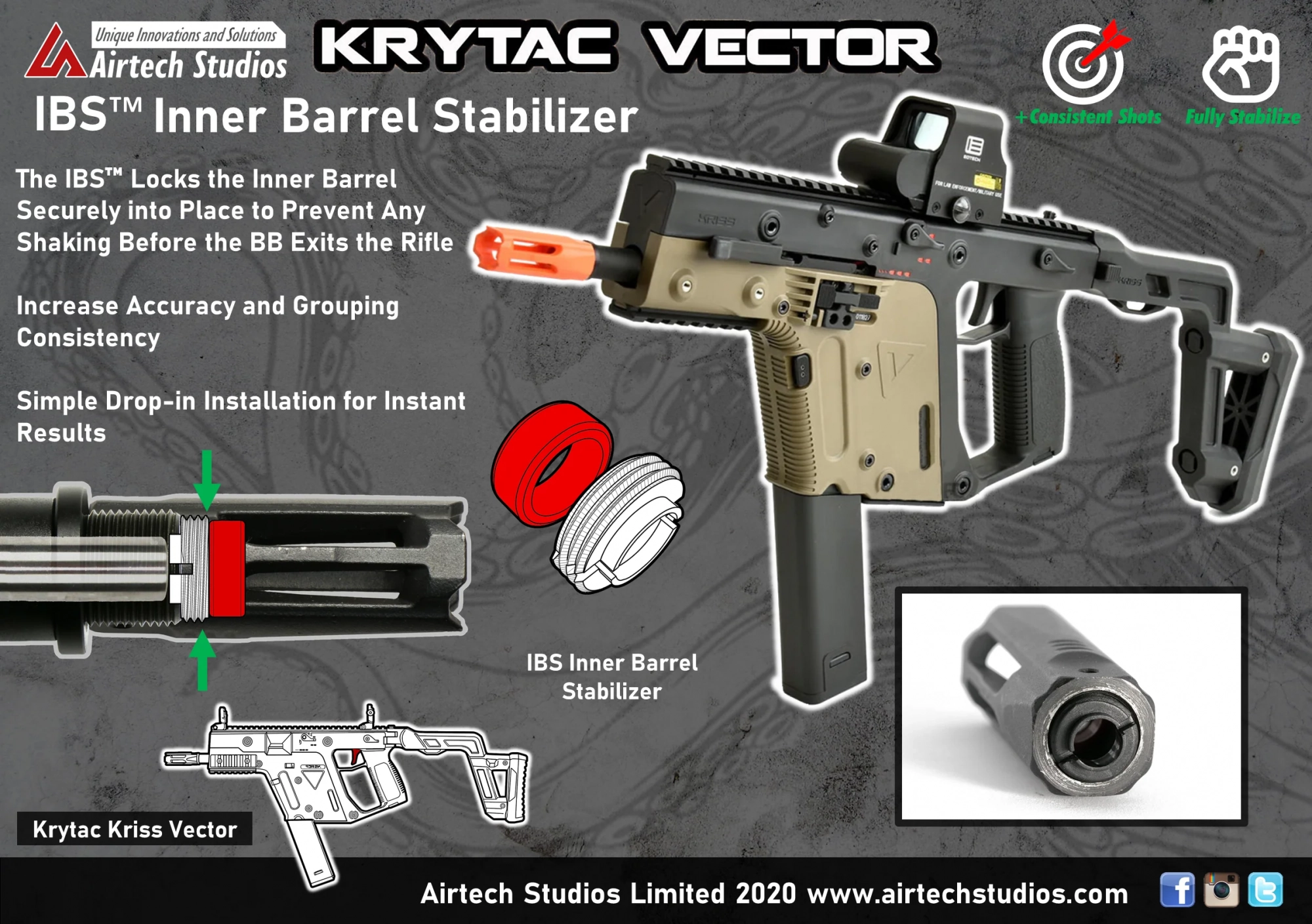 Airtech Studios IBS Inner Barrel Stabilizer Krytac Kriss Vector - Black