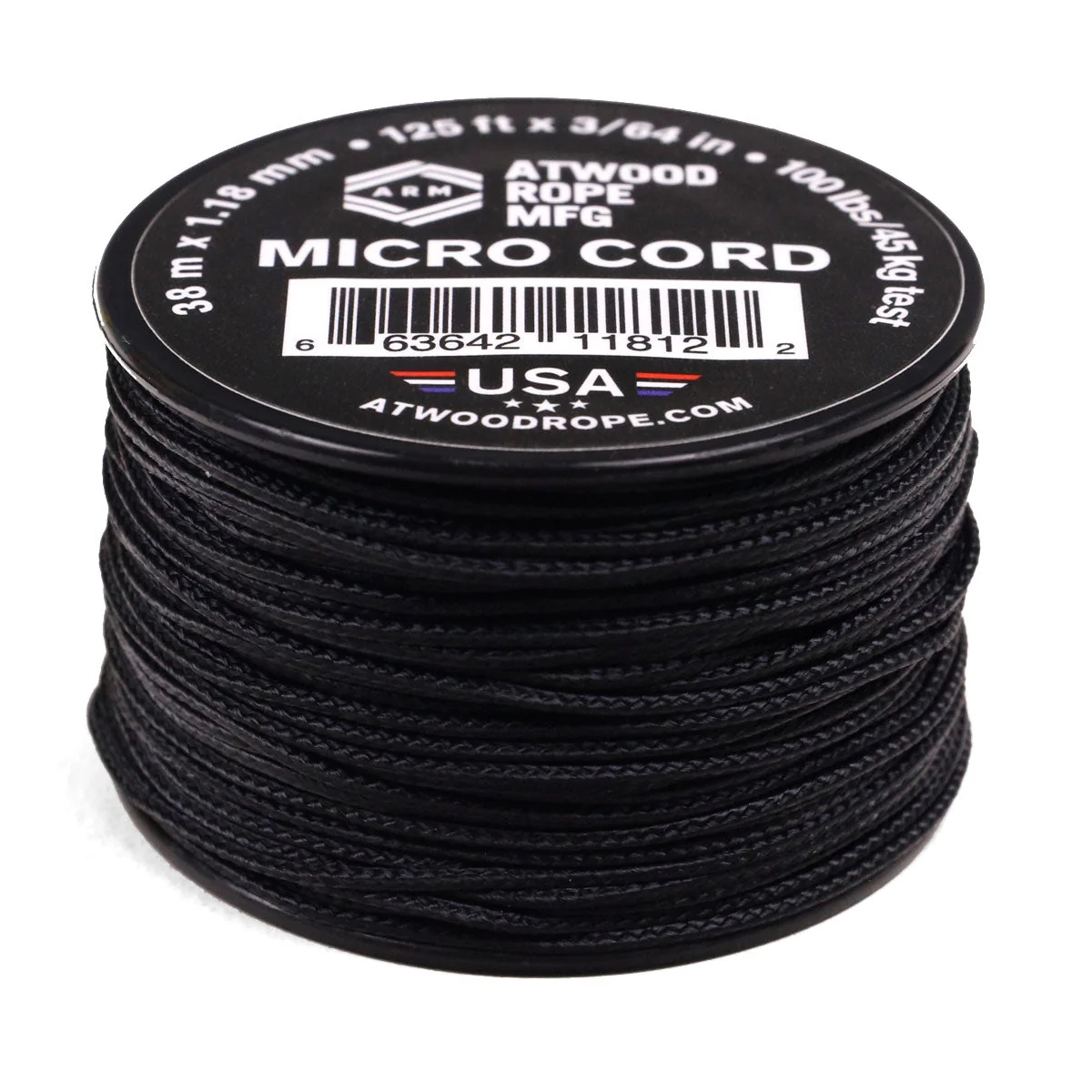 Atwood Rope MFG 1.18mm Micro Cord naru 38 m (125ft) - musta