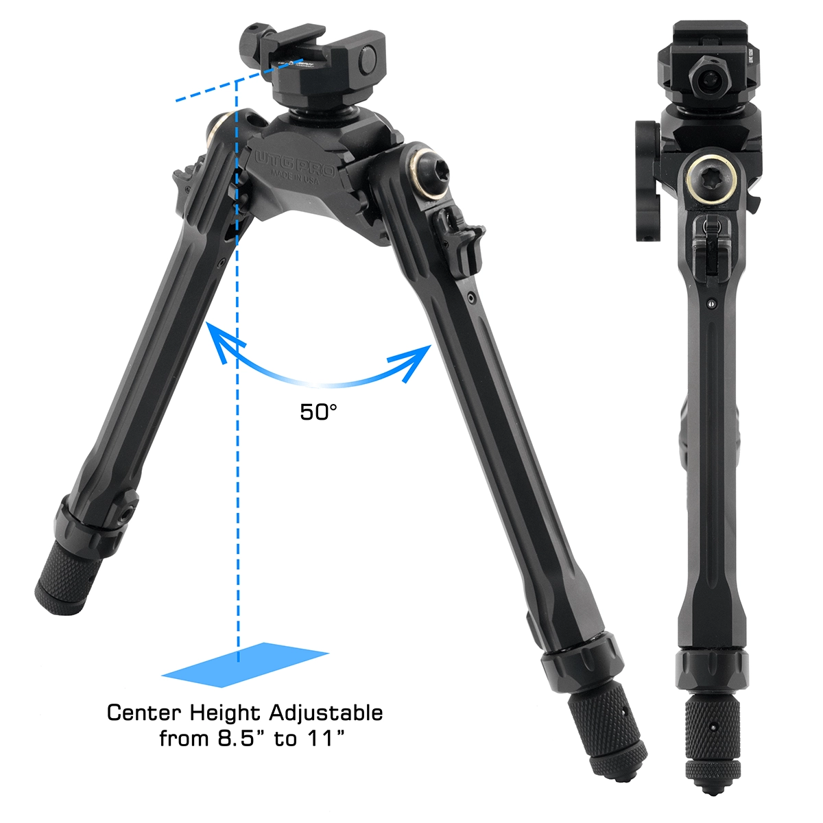 Leapers UTG PRO TBNR Picatinny Bipod, 8.5"-11" Center Height - musta