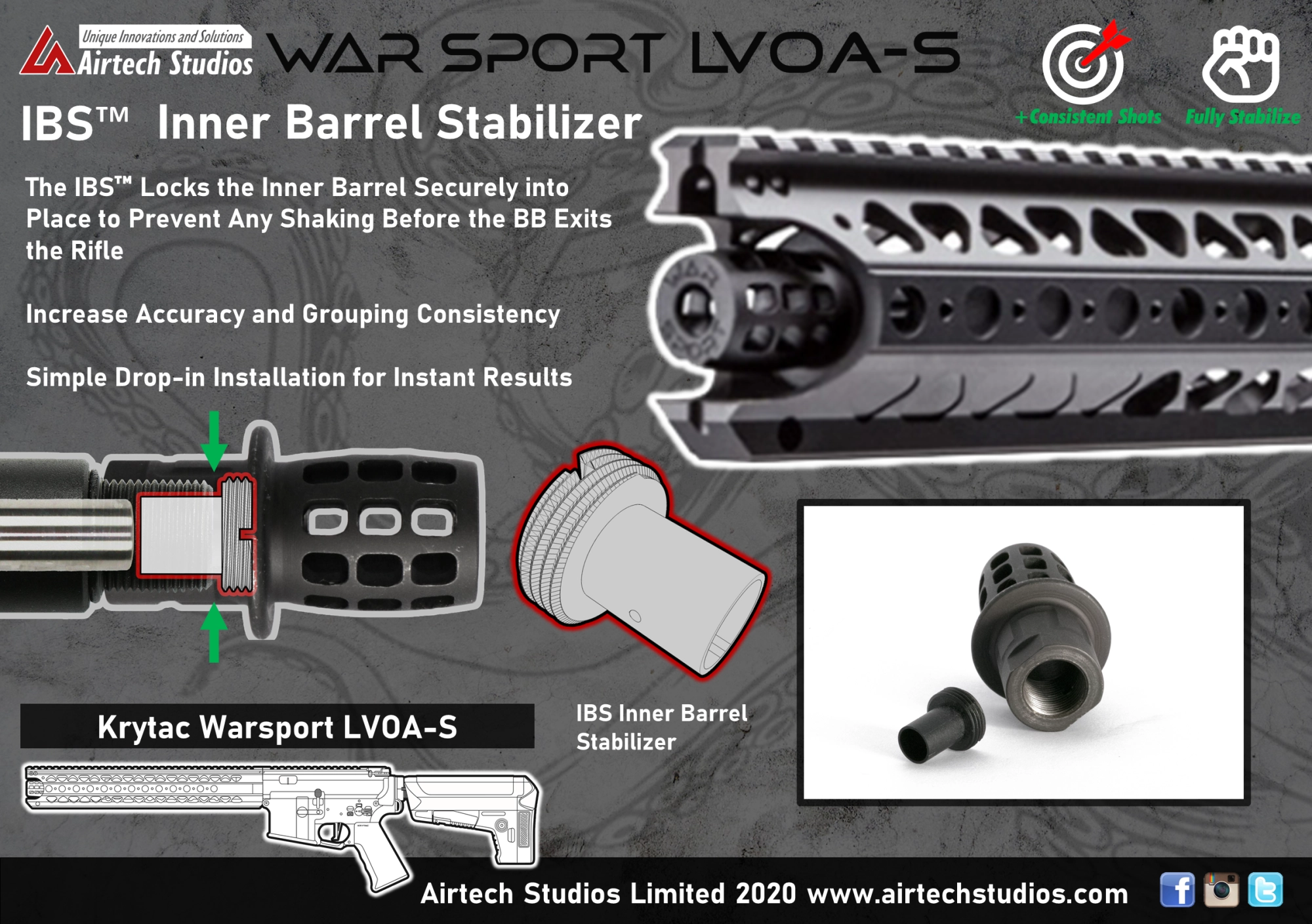 Airtech Studios Krytac LVOA-S Warsport IBS Inner Barrel Stabilizer