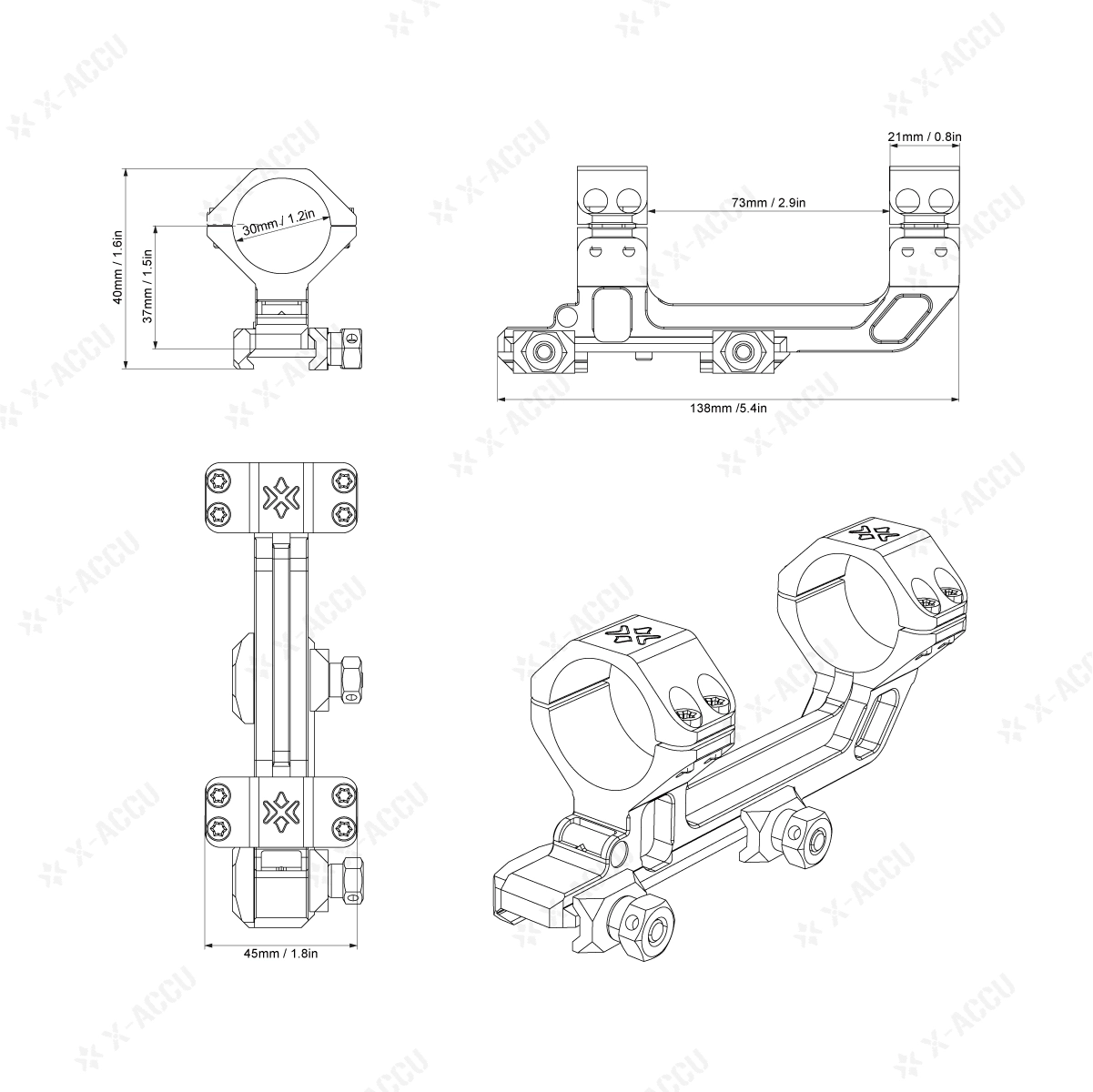 Vector Optics 30mm X-Accu Cantilever Picatinny-jalka - musta