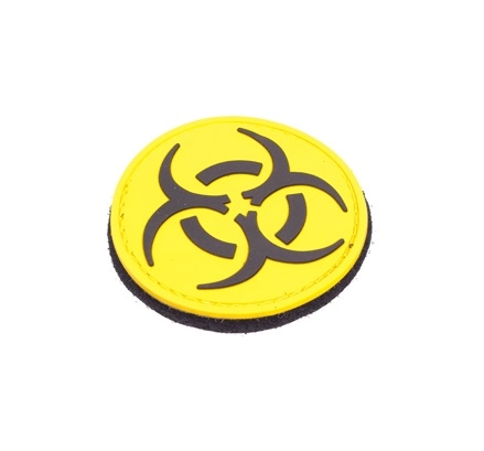 "Biohazard"-velkromerkki, 3D, keltainen