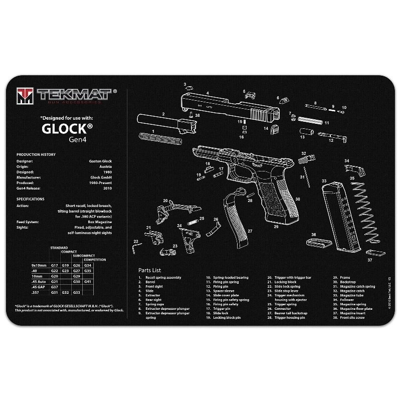 TekMat työtasomatto, kuminen - Glock Gen 4