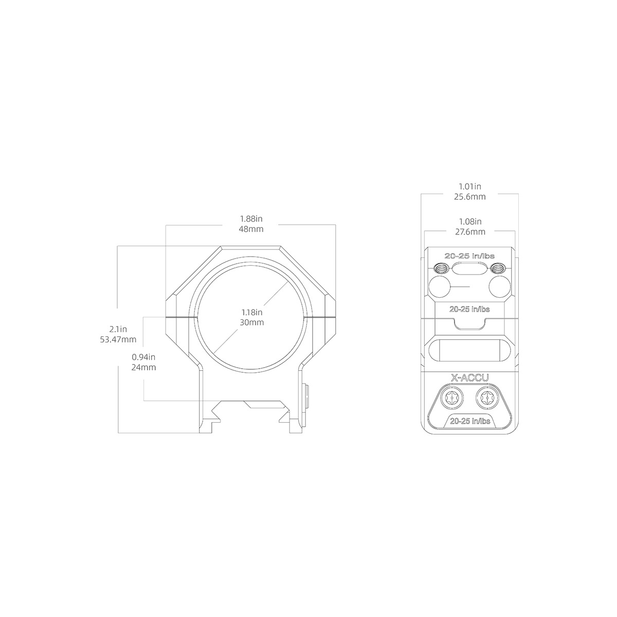 Vector Optics 30mm X-MOD Picatinny tähtäinrenkaat - 0.95"