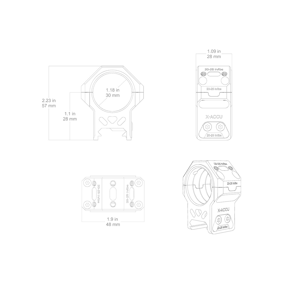 Vector Optics 30mm X-MOD Picatinny tähtäinrenkaat - 1.1"