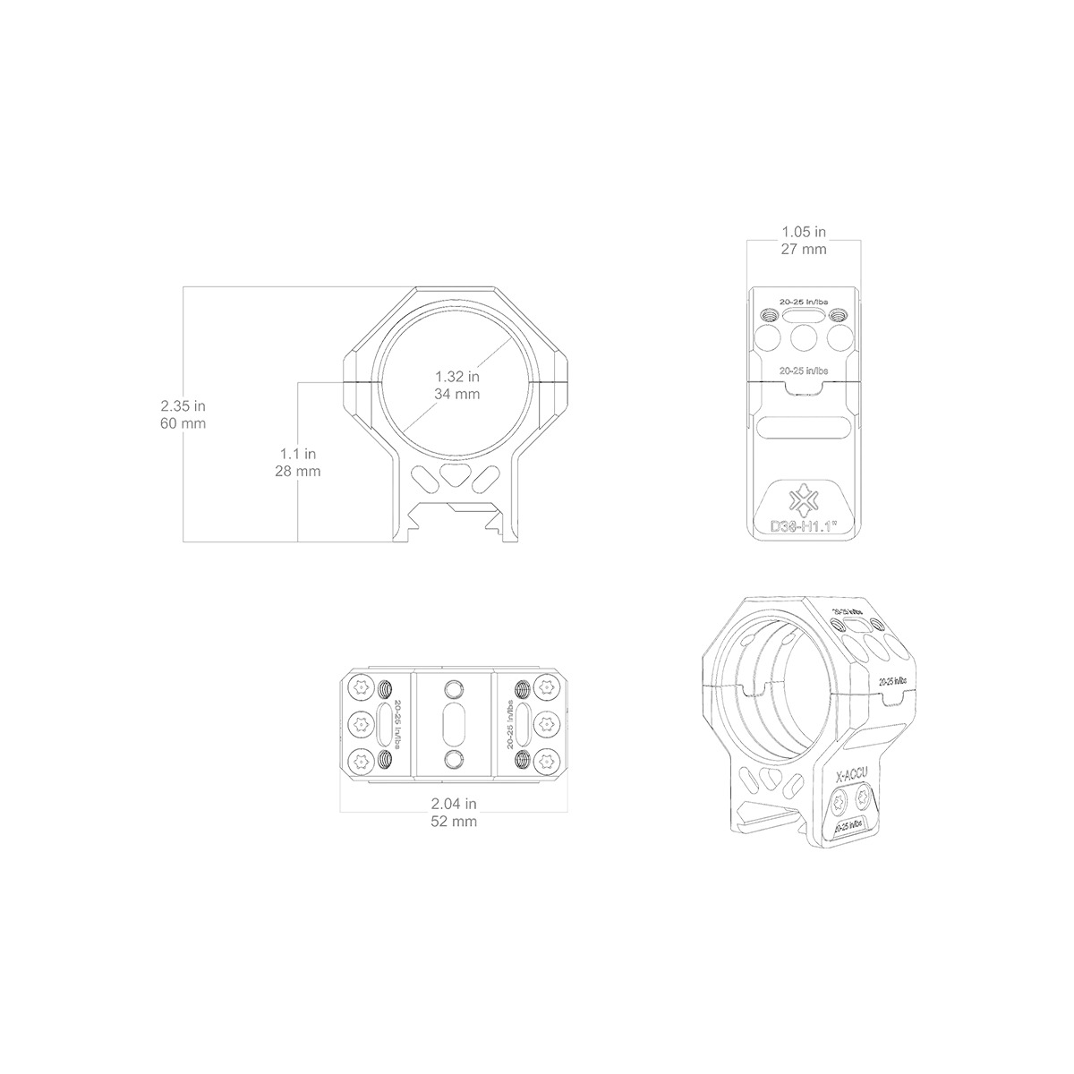 Vector Optics 34mm X-MOD Picatinny tähtäinrenkaat - 1.1"
