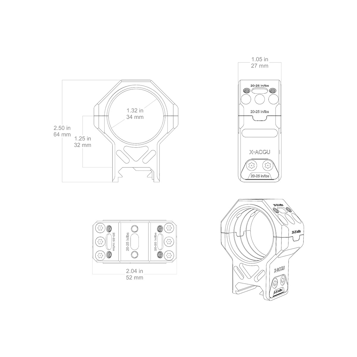 Vector Optics 34mm X-MOD Picatinny tähtäinrenkaat - 1.25"