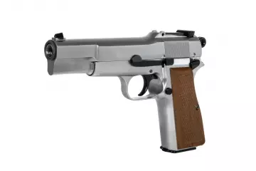 WE Browning High Power Inglis MK I GBB pistooli, metallinen - hopea