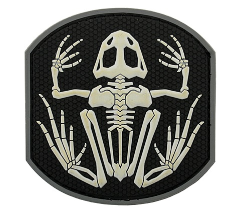 "Frog Skeleton"-velkromerkki, 3D, musta / valkoinen