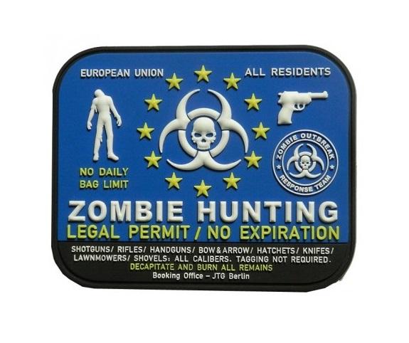 JTG "Zombie Hunting License" velcromerkki, 3D, värillinen