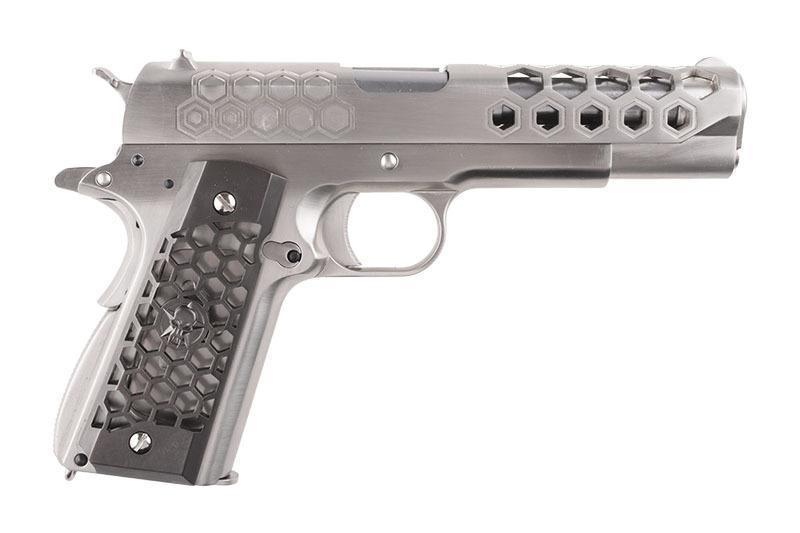 WE 1911 Hex Cut V.3 GBB pistooli, metallinen - hopea