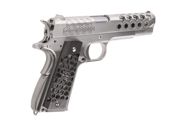 WE 1911 Hex Cut V.3 GBB pistooli, metallinen - hopea