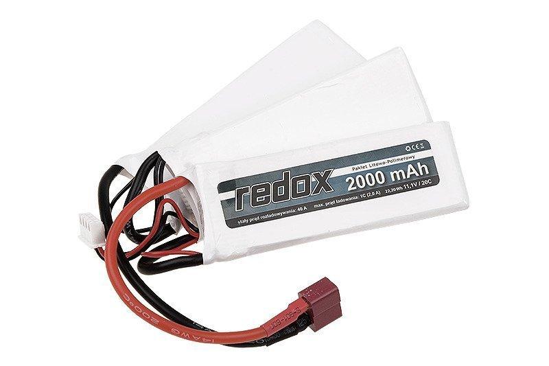 Redox 2000 mAh 11.1V 20C LiPo akku, 3-osainen - Deans / T-liitin