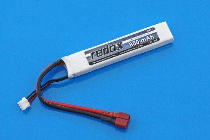 Redox 850 mAh 7.4V 20C LiPo akku, Stick - Deans / T-liitin